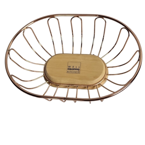 Well Equipped Kitchen Brass Basket Wooden Base - Picture 7 of 7